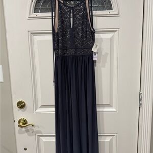 Navy Sequin Sleeveless Gown